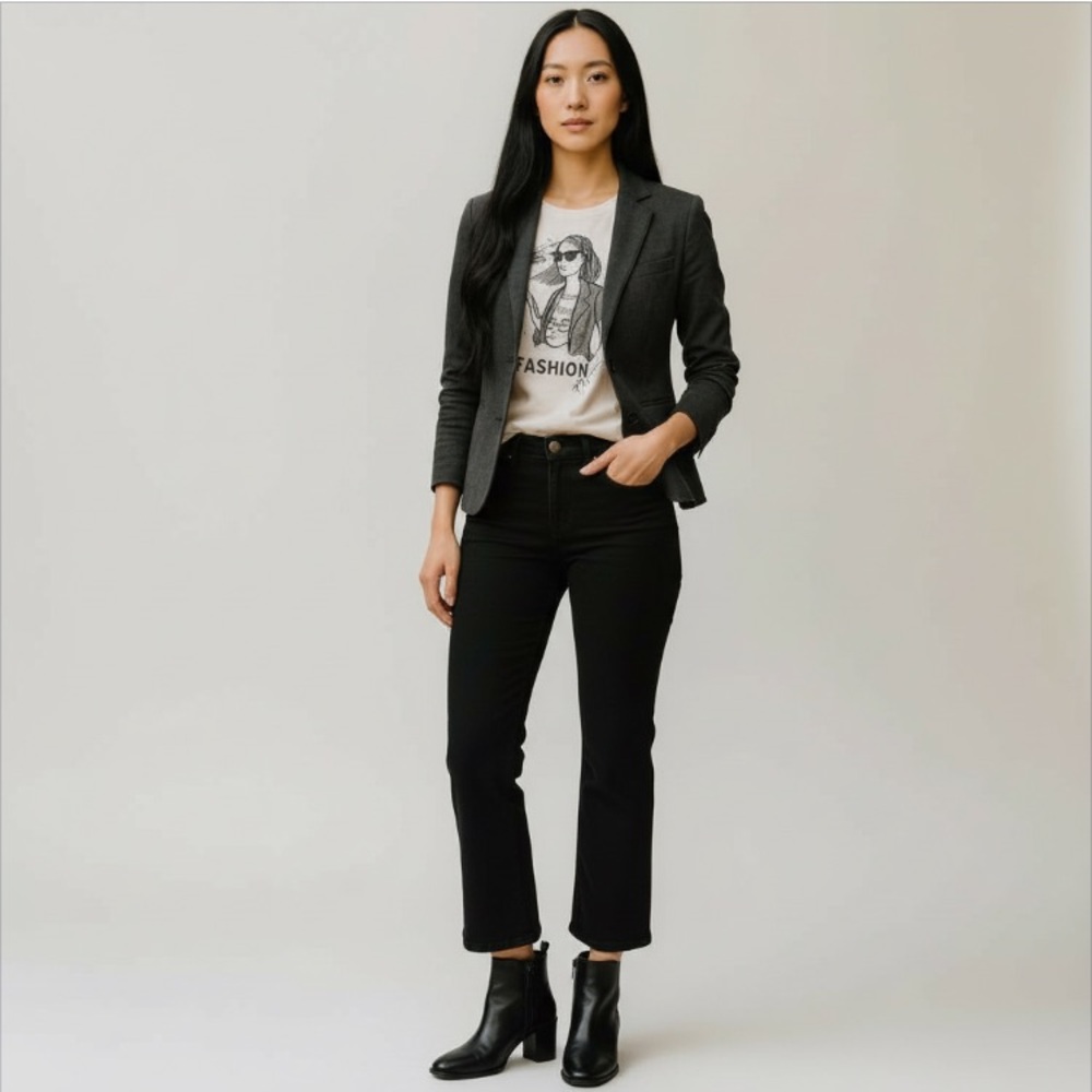 Gibson Classic Boyfriend Open-Front Blazer Ruched Sleeves, Size S
